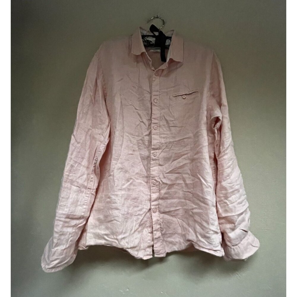 Celio Women's Size 15 Long Sleeve Shirt Button Down Lightweight Top Linen Pink